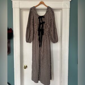 Damson Madder Dakota Bow Checked
Cotton Midi Dress Size UK 10 / US 6